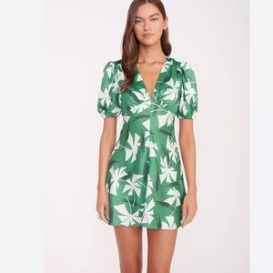 STAUD Green and Cream Floral Mini Dress